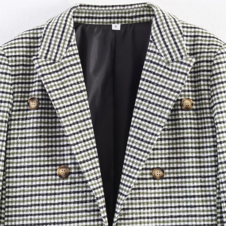 Damen Zweireihiger Hahnentritt-Blazer mit Schwalbenschwanz-Saum und Reverskragen Drune