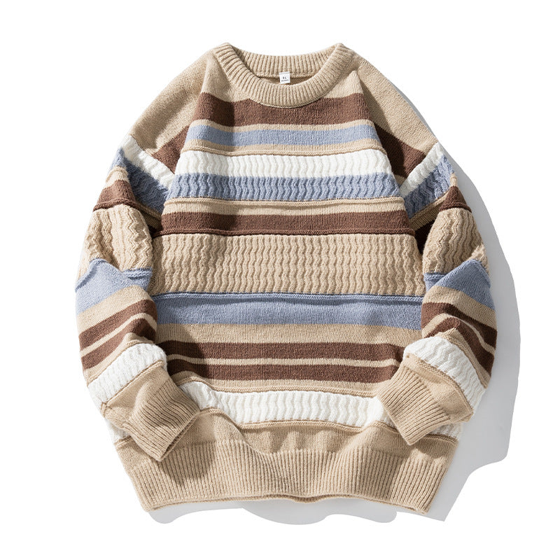Unisex Strukturierter Streifen-Strickpullover im Oversize-Relaxed-Fit Drune