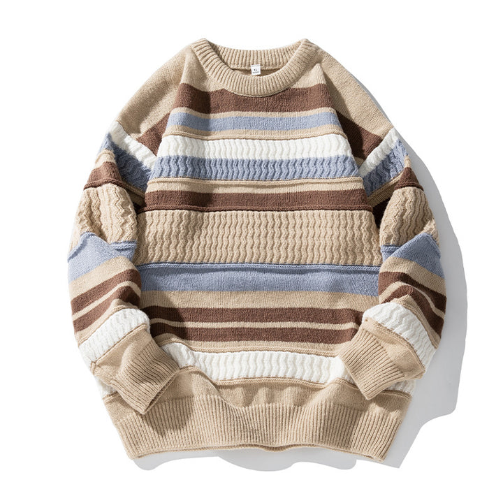 Unisex Strukturierter Streifen-Strickpullover im Oversize-Relaxed-Fit Drune
