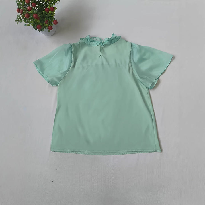 Damen Elegante Bluse mit Rüschendetails und transparenten Ärmeln Drune