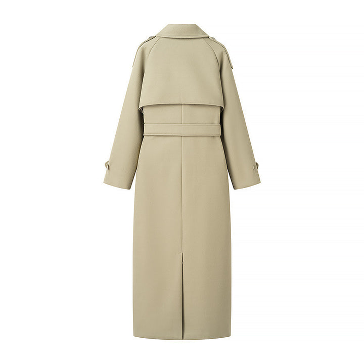 Damen Oversize-Langmantel im Trenchcoat‑Stil mit doppelreihiger Knopfleiste und Schulterklappen Drune