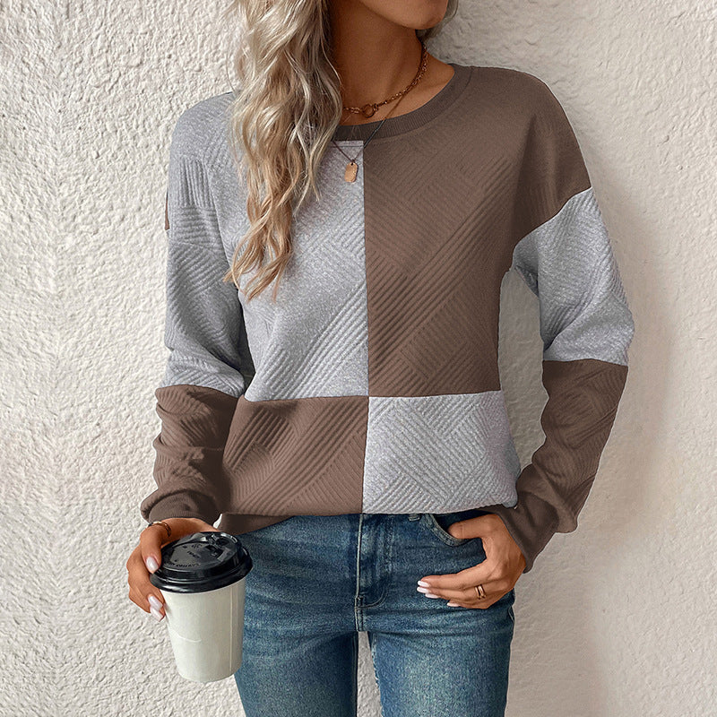 Damen Modischer Sweatshirt mit Blockmuster Drune