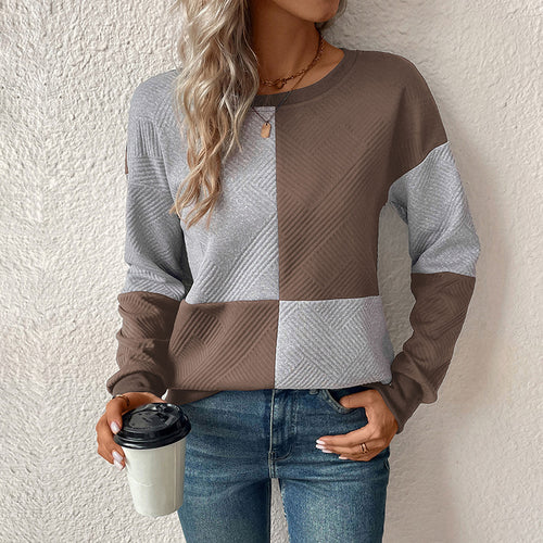 Damen Modischer Sweatshirt mit Blockmuster Drune