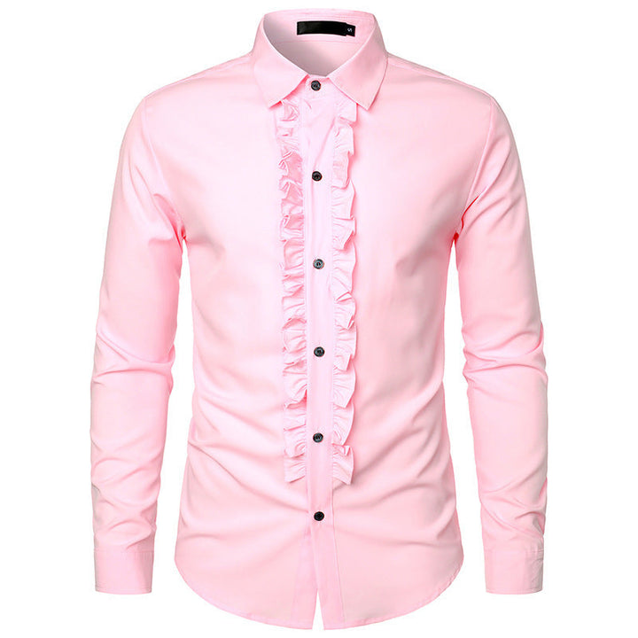 Herren Langarmhemd mit Rüschenverzierung und eleganten Knopfdetails Drune