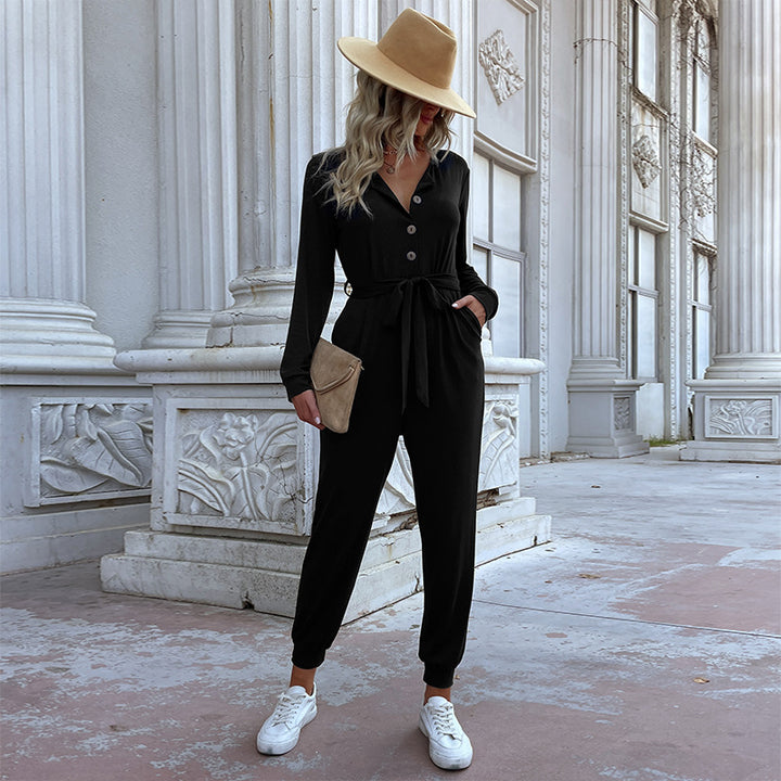 Damen Lässiger Jumpsuit mit Gürtel Drune