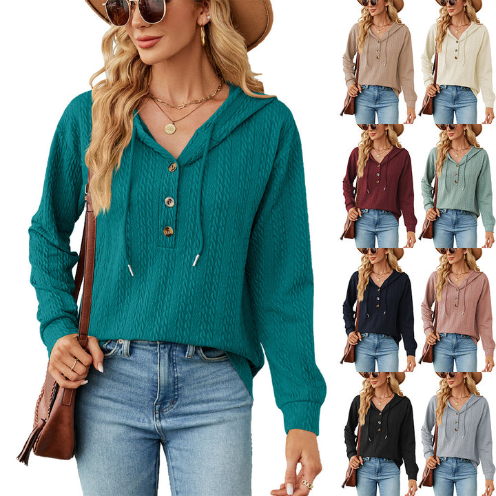 Damen lässiger Kapuzenpullover mit strukturierter Oberfläche und Knopfdetails Drune