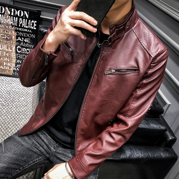 Herren Modische Kunstlederjacke mit warmem Innenfutter Drune