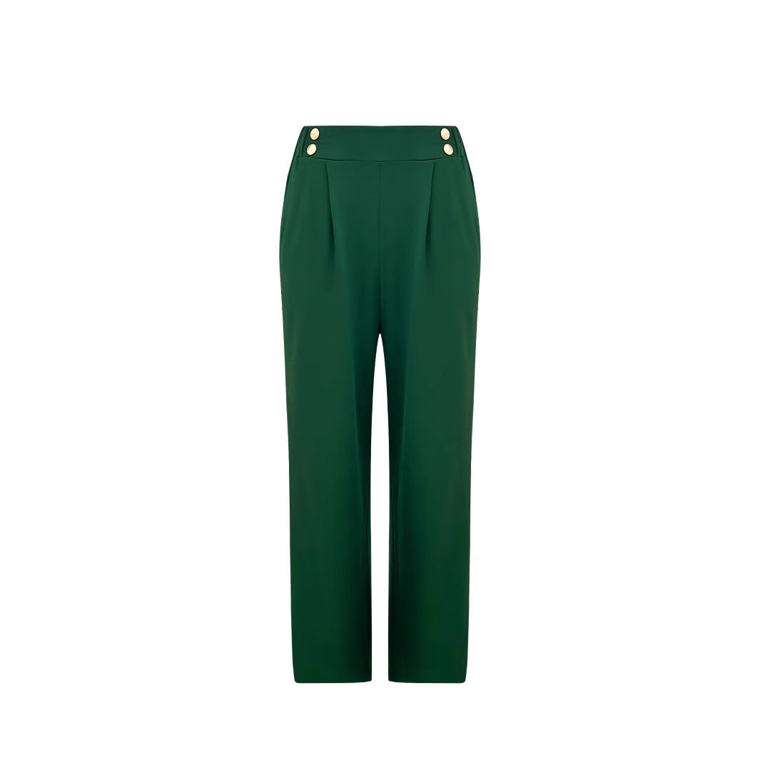 Damen weite High-Waist Hose mit eleganten Knopfdetails Drune