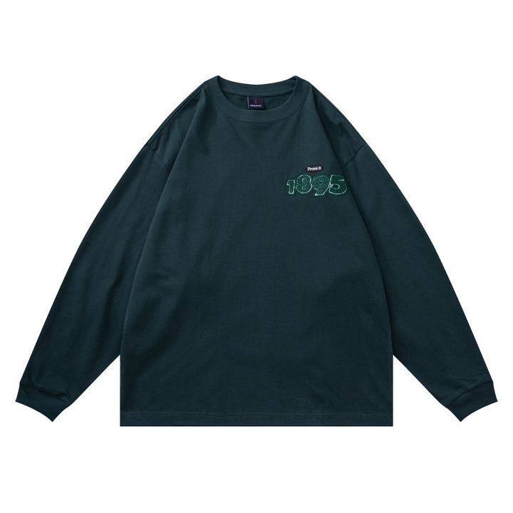 Unisex Oversize-Langarmshirt aus Baumwollmix mit geripptem Rundhals und dezenter Brustapplikation Drune