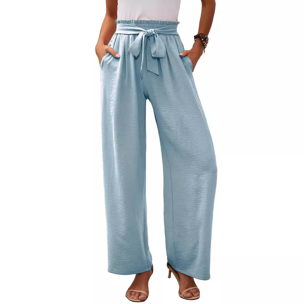 Damen Paperbag-Hose mit weitem Bein, elastischer Taille und Bindegürtel Drune
