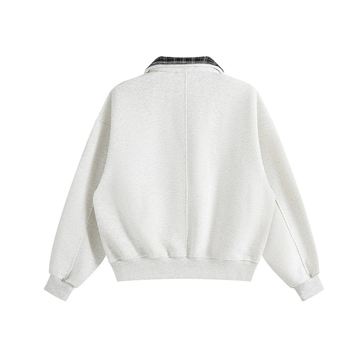 Unisex Lagenlook-Sweatshirt mit eingenähtem Karokragen und seitlichen Einschubtaschen Drune