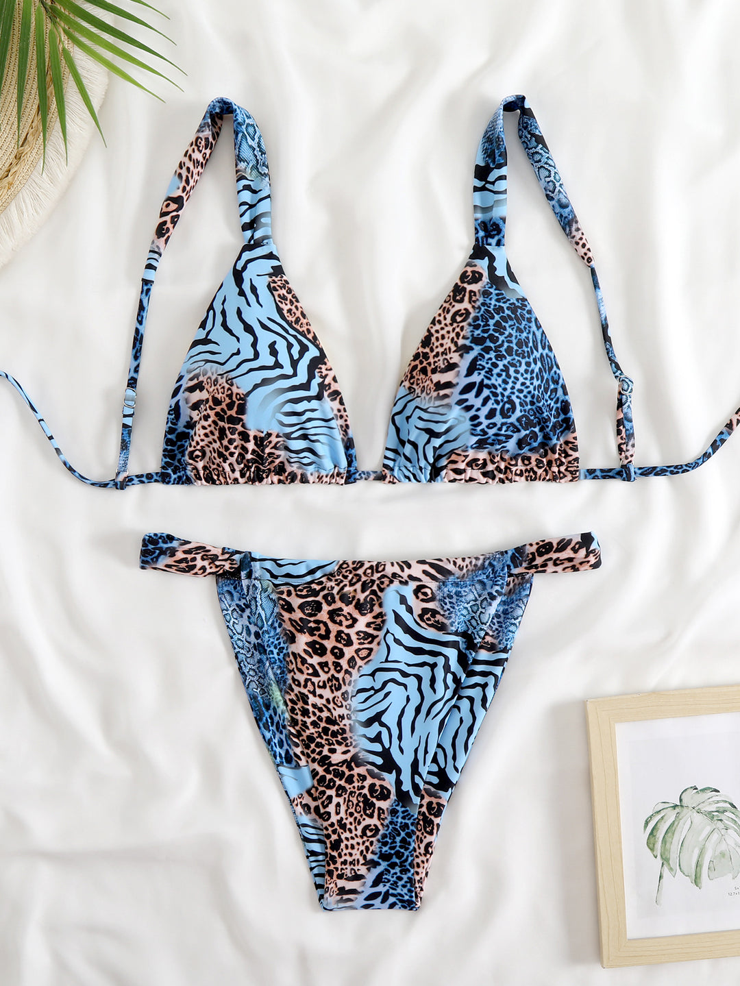Damen verstellbares Triangel-Bikini-Set mit floralem Muster Drune