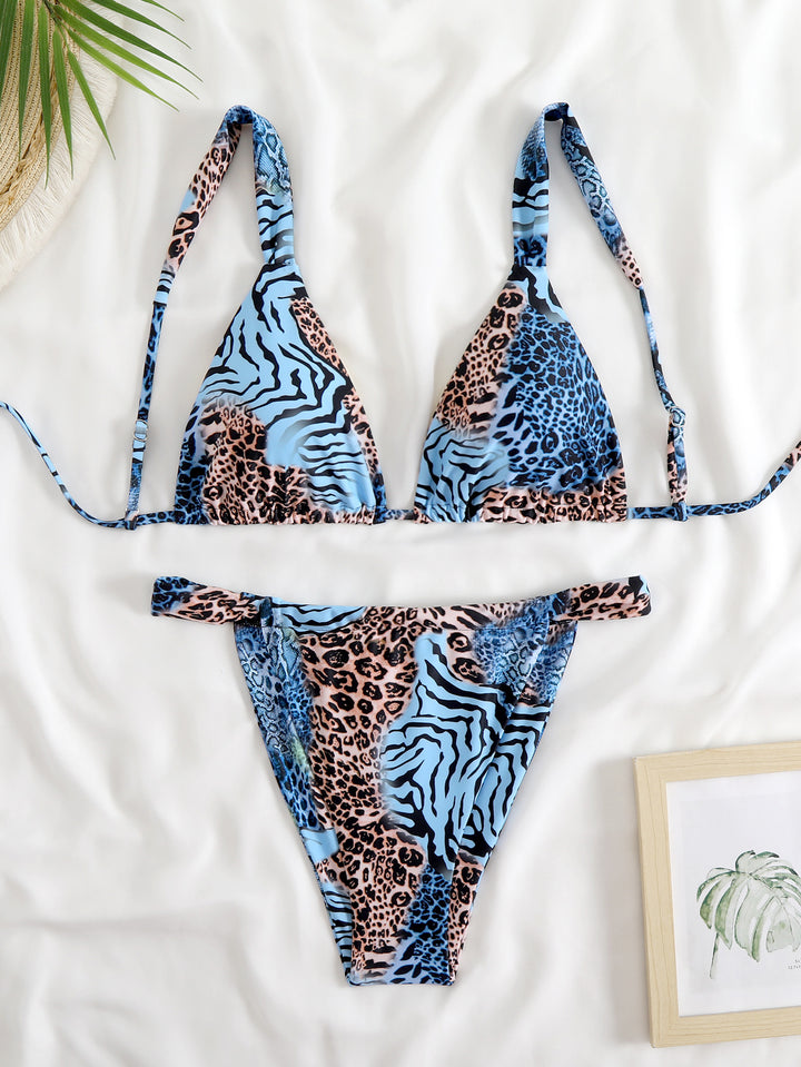 Damen verstellbares Triangel-Bikini-Set mit floralem Muster Drune