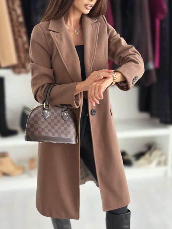 Damen nan taillierter knielanger Wollmix-Classicmantel mit Reverskragen und geraden Pattentaschen Drune