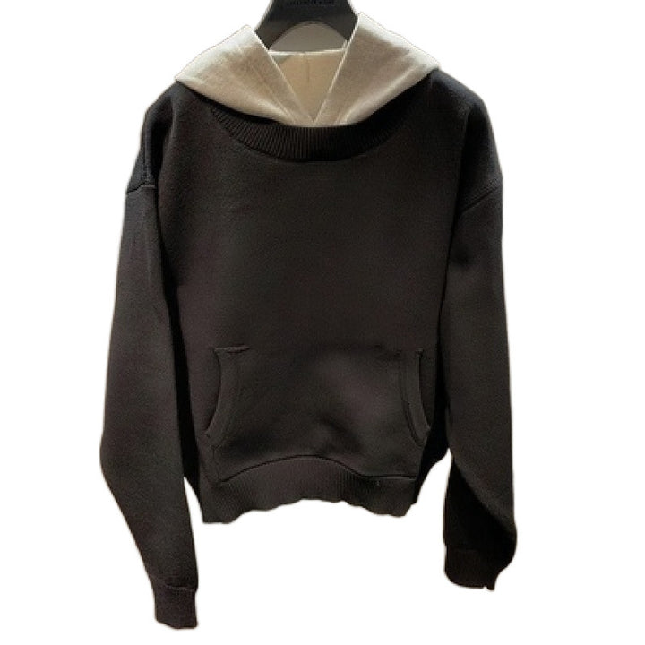 Unisex Grobgestricktes Lagenlook-Sweatshirt mit Kontrastkapuze und Kängurutasche Drune