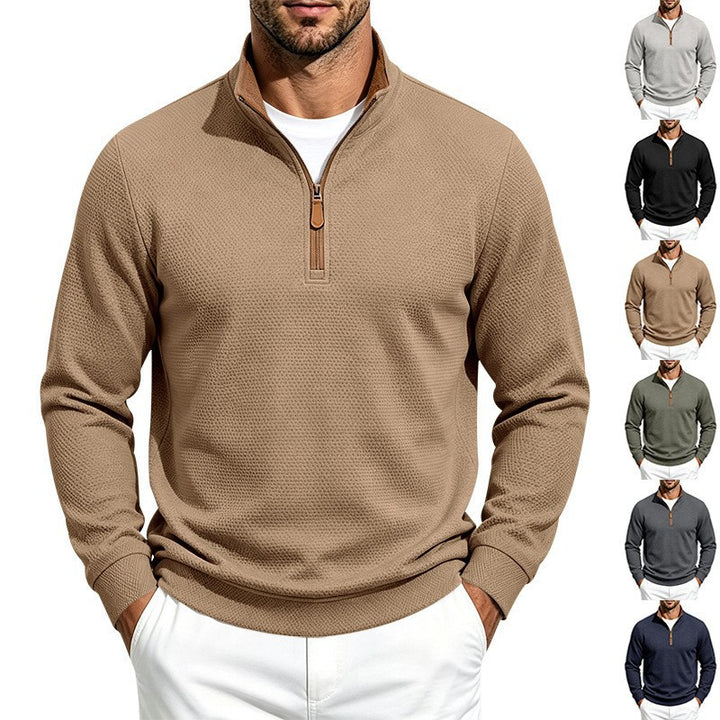 Herren Struktur-Halbzipp-Pullover mit Stehkragen und Kontrastinnenkragen Drune