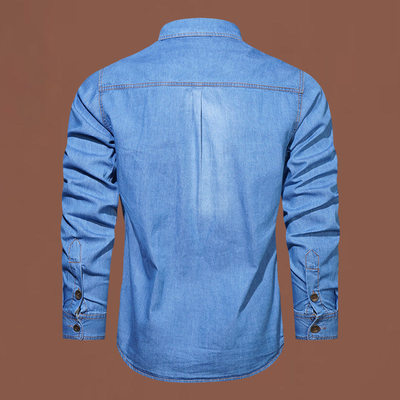 Herren  robustes Stretch-Denim Hemd mit verstärkten Klappbrusttaschen und kontrastnähten Drune
