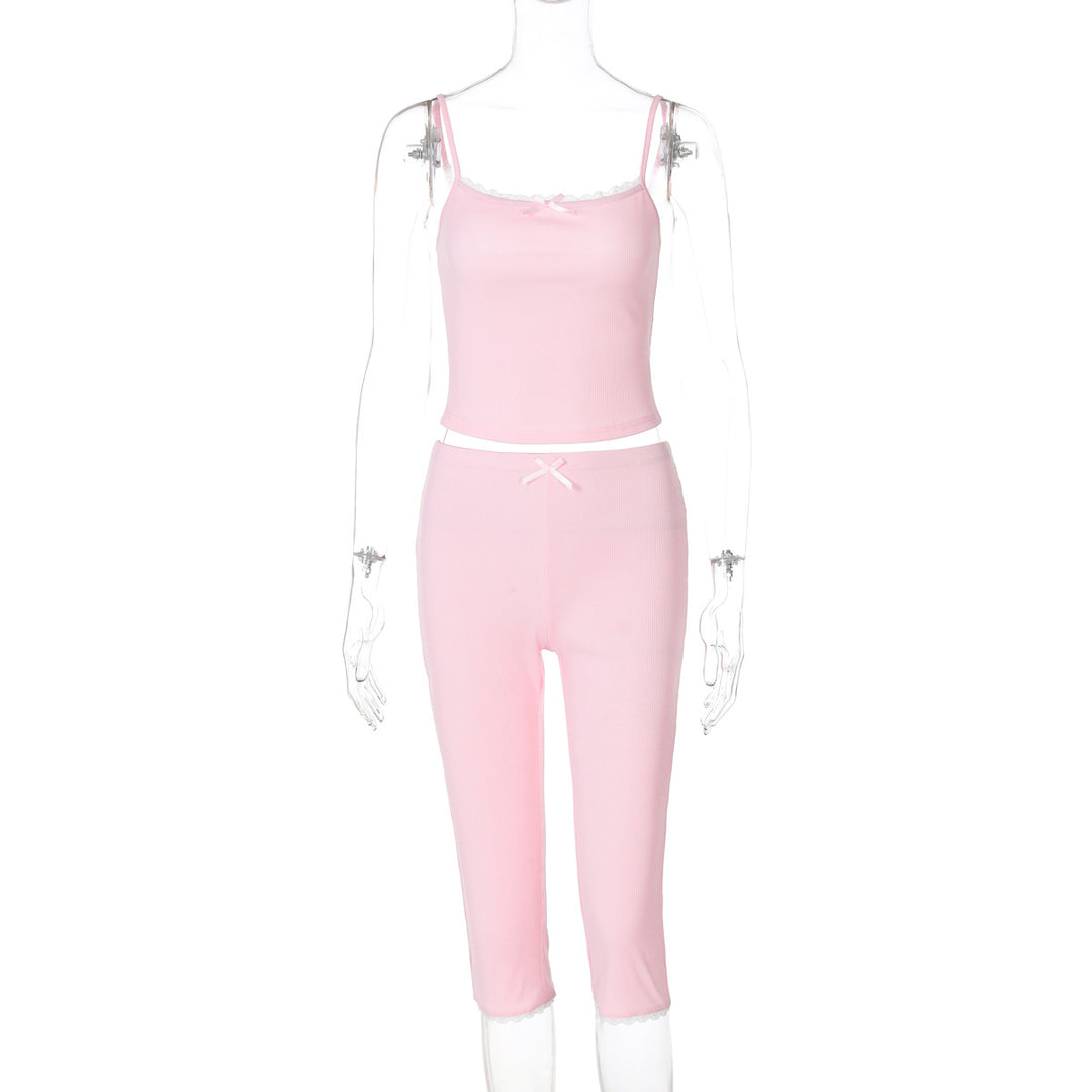 Damen Sportliches Crop-Top und Capri-Hose Set Drune