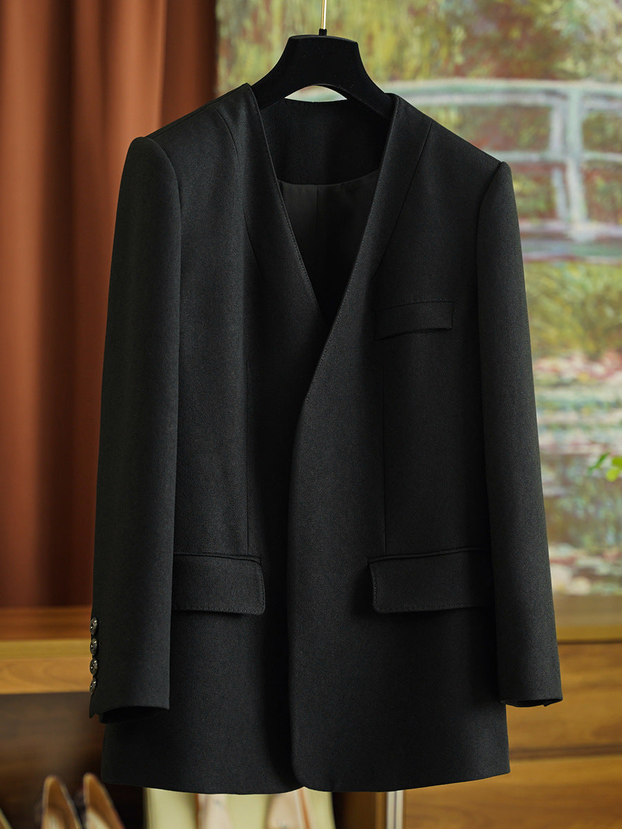 Damen Eleganter Blazer ohne Verschluss Drune