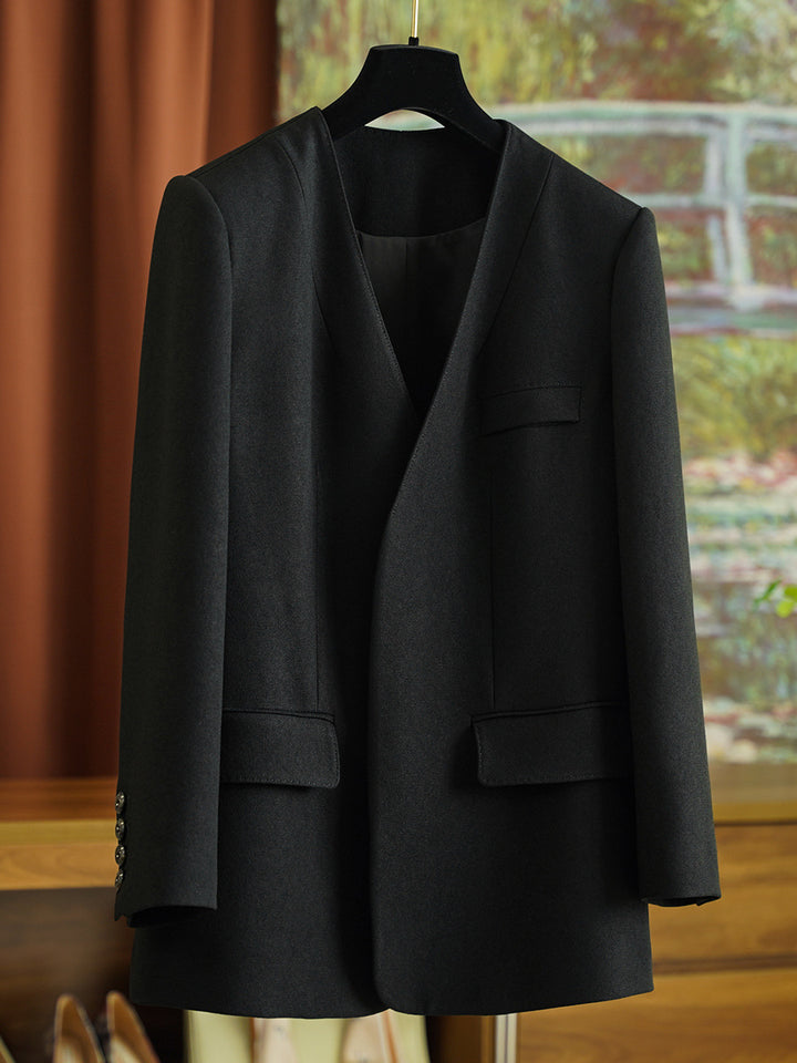 Damen Eleganter Blazer ohne Verschluss Drune