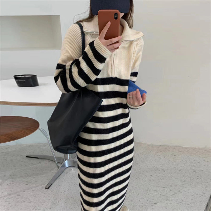 Damen Strickkleid mit modernem Stehkragen und funktionalem Reißverschluss Drune