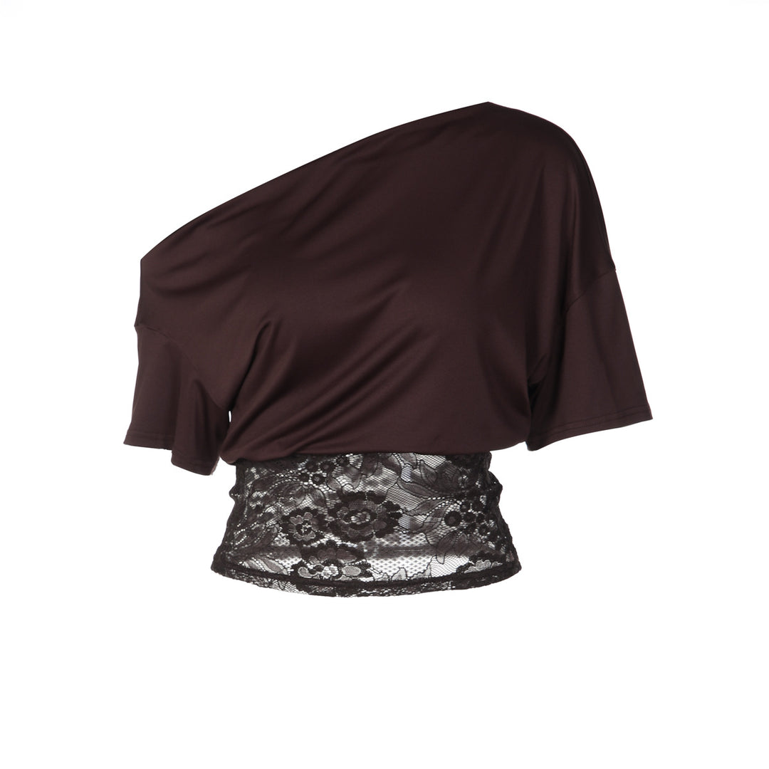 Damen Off-Shoulder Bluse mit Spitzenbund Drune