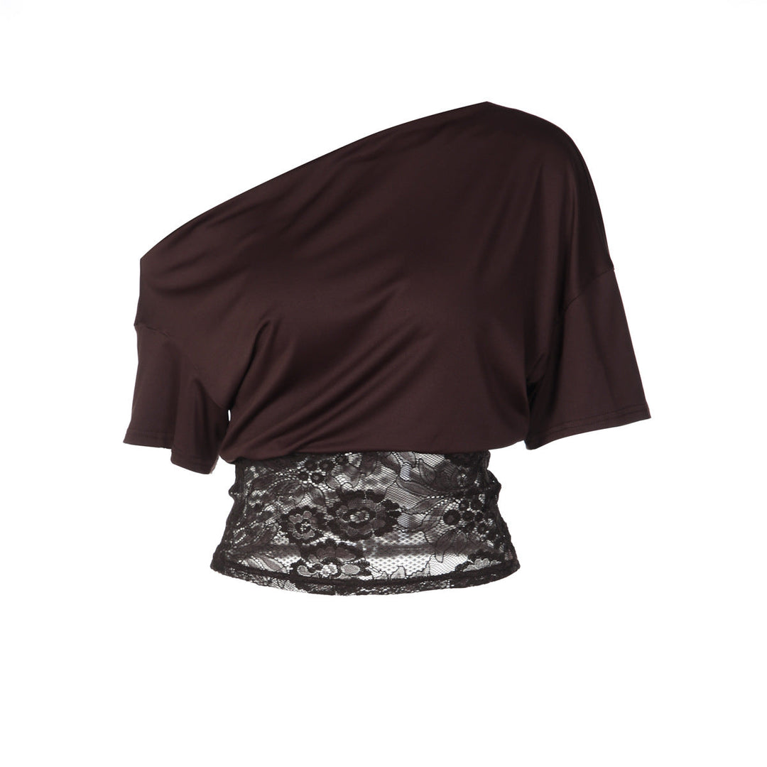 Damen Off-Shoulder Bluse mit Spitzenbund Drune