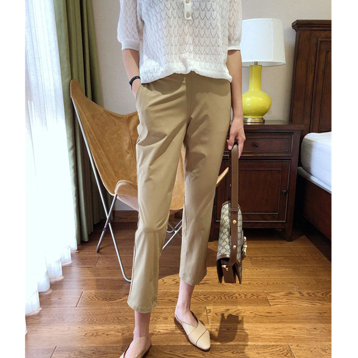 Damen Hochtaillierte knöchellange Chinohose mit schmal zulaufender Tapered-Silhouette und Stretchbund Drune