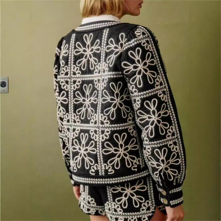 Damen gestickte Blumenjacke mit Volumenärmeln Drune