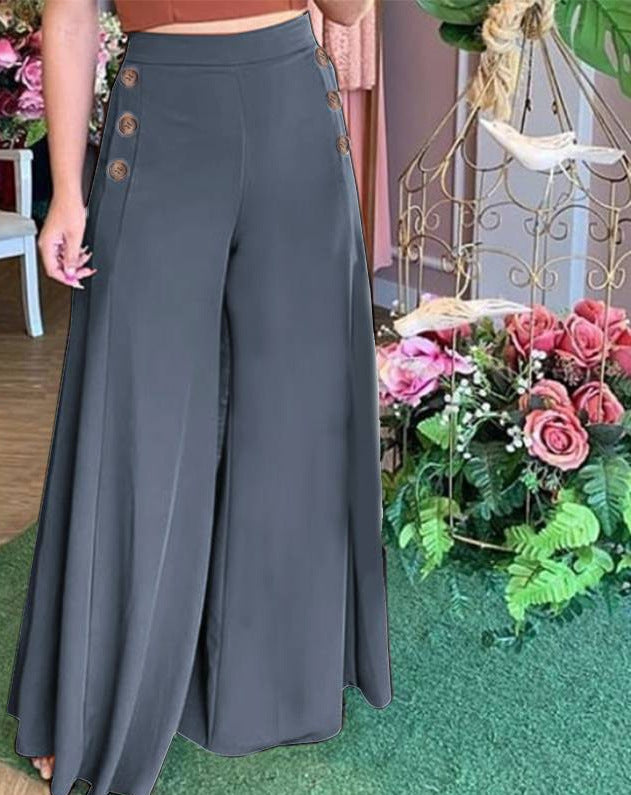 Damen Weite Palazzohose mit dekorativen Knopfdetails Drune