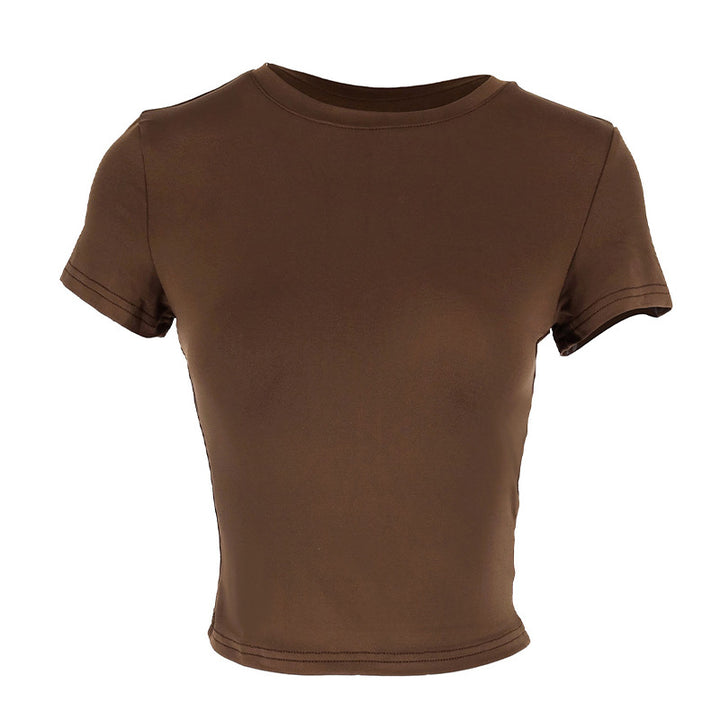 Damen figurbetontes Crop-Top mit Rundhalsausschnitt und elastischem Material Drune