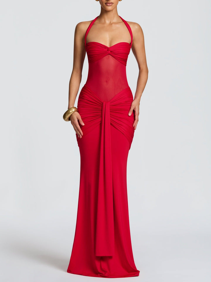 Damen Elegantes Maxikleid mit Raffhalterung und figurformenden Details Drune