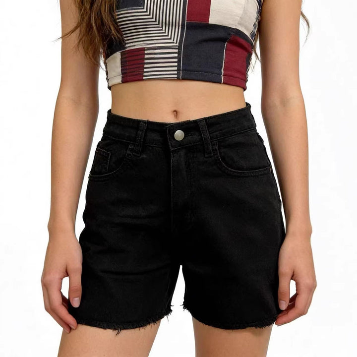 Damen modische Denim-Shorts im lässigen Schnitt mit fransigem Saum Drune