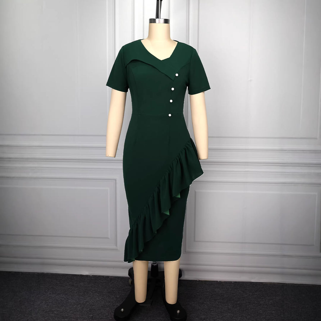 Damen figurumspielendes Kleid mit asymmetrischem Saum und Knopfdesign Drune