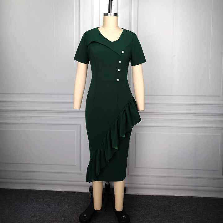 Damen figurumspielendes Kleid mit asymmetrischem Saum und Knopfdesign Drune
