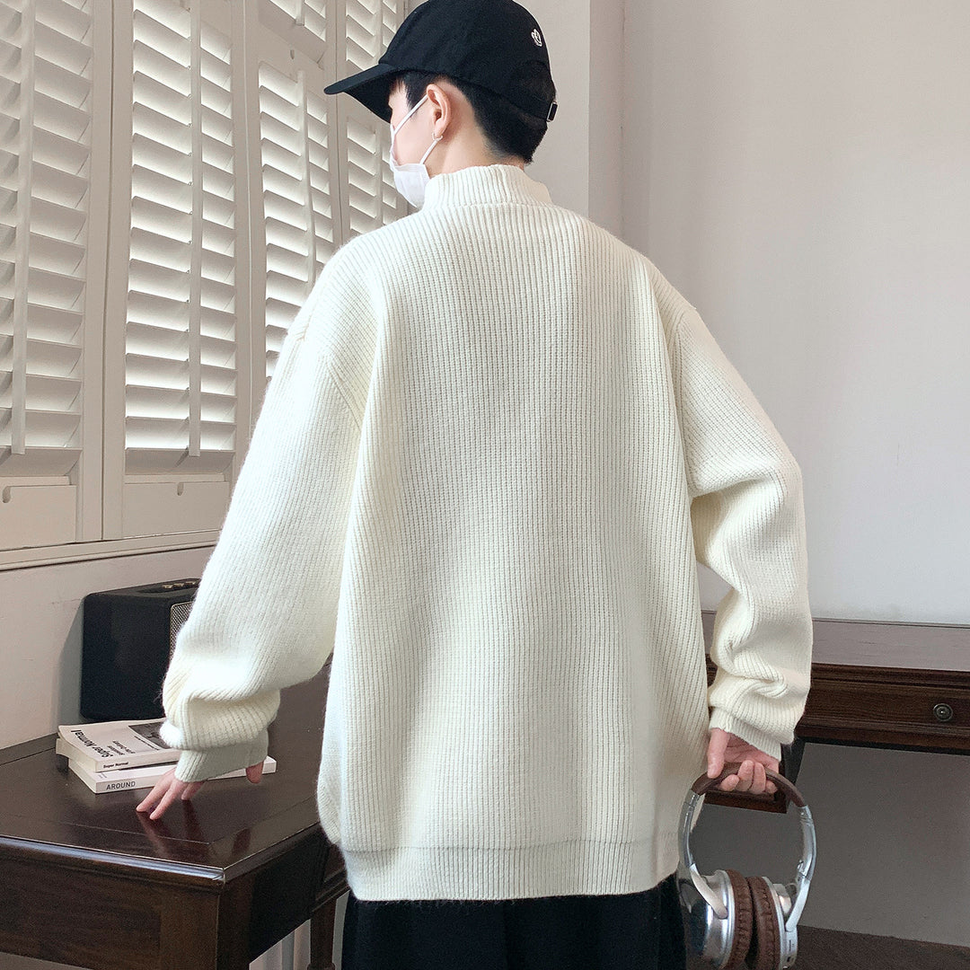 Herren Oversize-Rippenpullover mit asymmetrischem Knopfkragen Drune