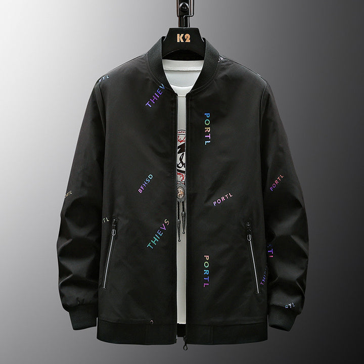 Herren Modische Bomberjacke mit Schriftzügen Drune