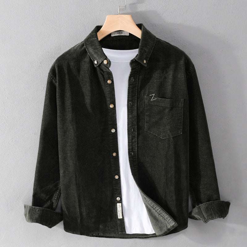 Herren Feines Cord-Overshirt mit Button-Down-Kragen und Brusttasche Drune