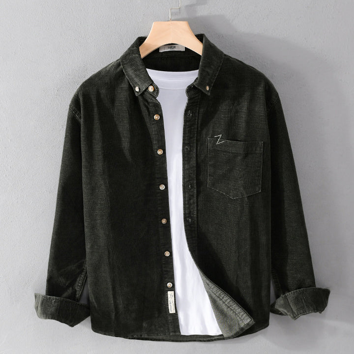 Herren Feines Cord-Overshirt mit Button-Down-Kragen und Brusttasche Drune