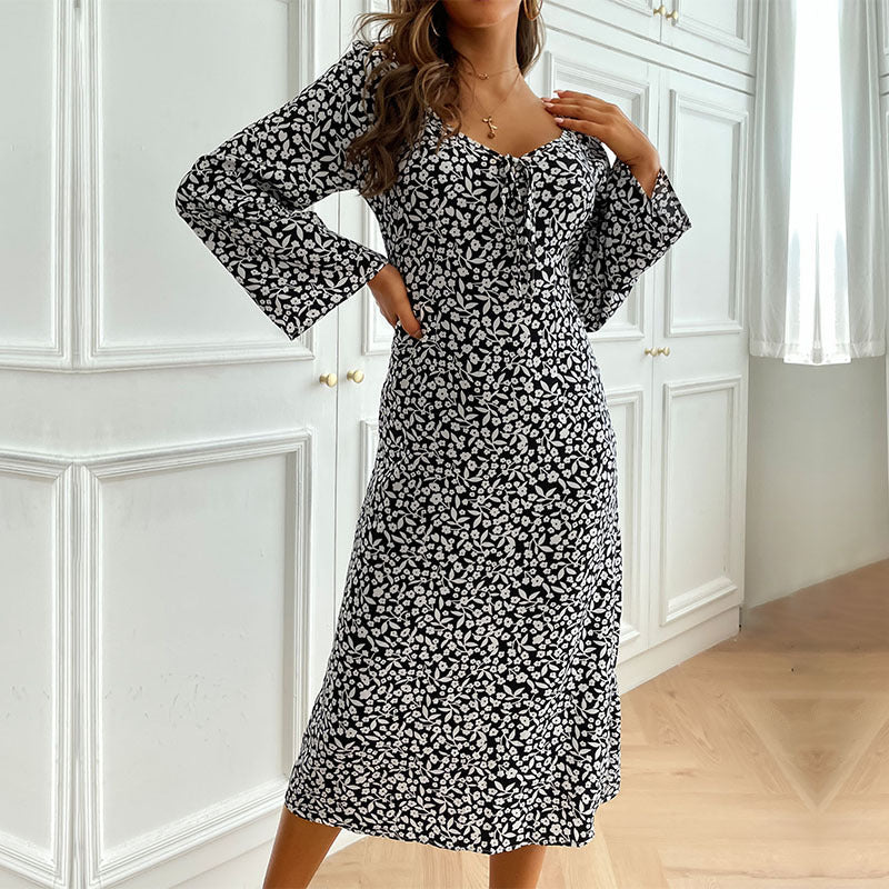 Damen Blumenkleid mit langen Ärmeln Drune
