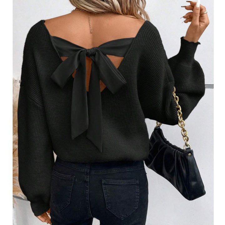 Damen lässiger Strickpullover mit eleganter Rückenbindung Drune