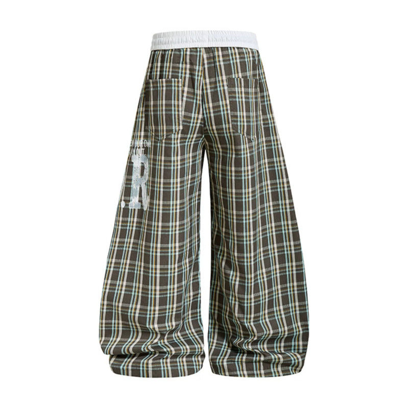 Damen Karierte Culotte-Palazzo-Hose mit elastischem Komfortbund und verstellbarem Ballon-Saum Drune