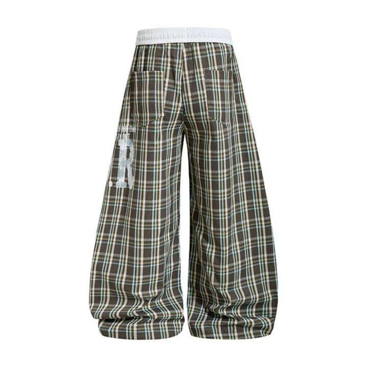 Damen Karierte Culotte-Palazzo-Hose mit elastischem Komfortbund und verstellbarem Ballon-Saum Drune
