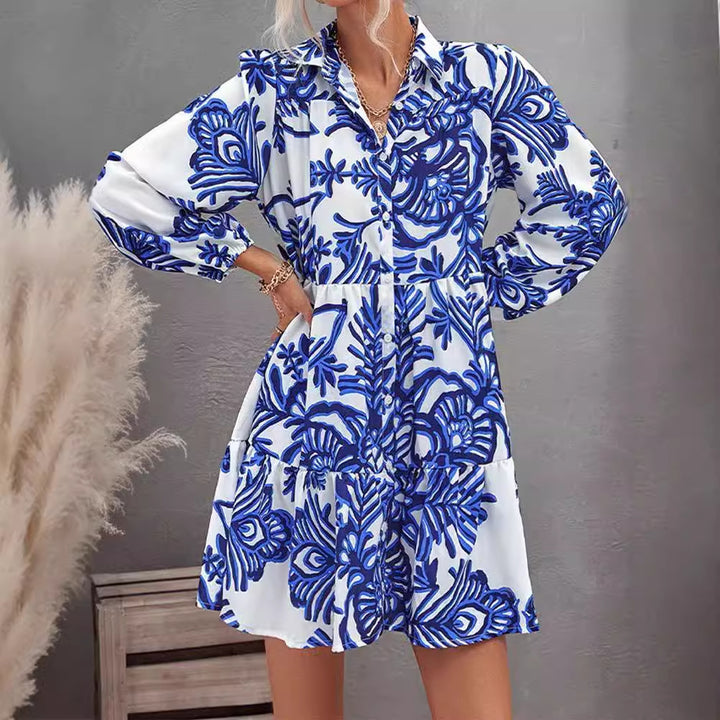 Damen Hemdblusenkleid mit floralem Muster und leichtem, luftigen Stoff Drune
