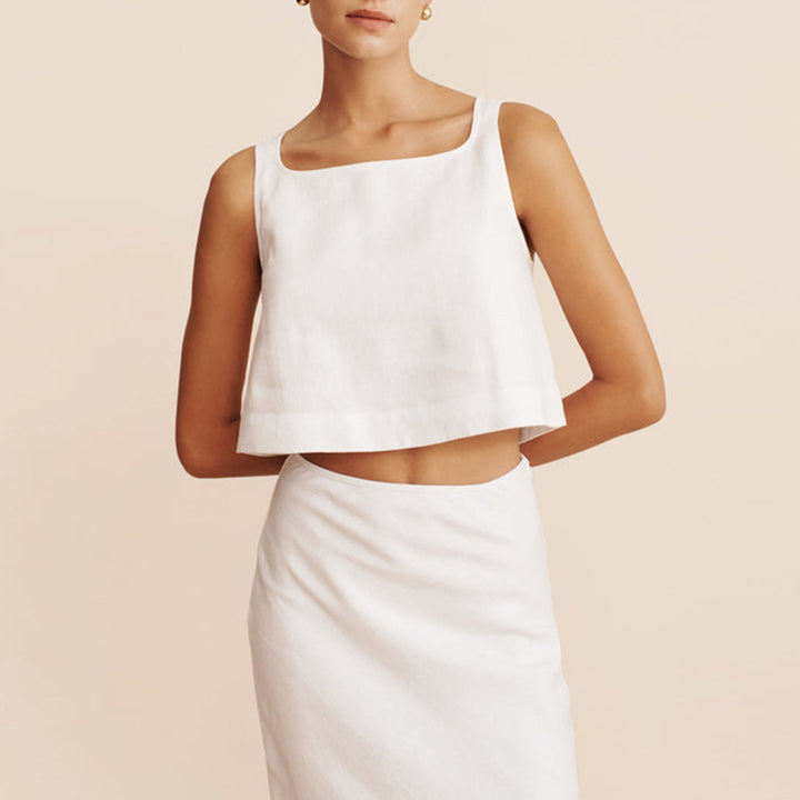 Damen lässiges Crop-Top aus hochwertigem Leinen mit geometrischem Schnitt und lockerer Passform Drune