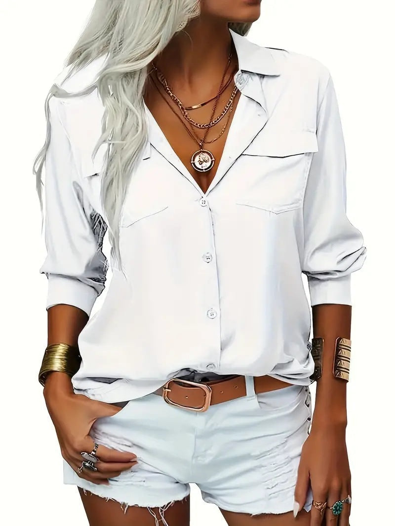 Damen lässige Bluse mit Taschen Drune