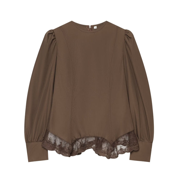 Damen Romantische Bluse mit Puffärmeln und Spitzenbesatz Drune