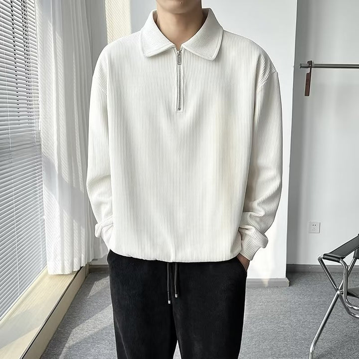 Herren Gerippter Pullover mit Halbreißverschluss und Polokragen Drune