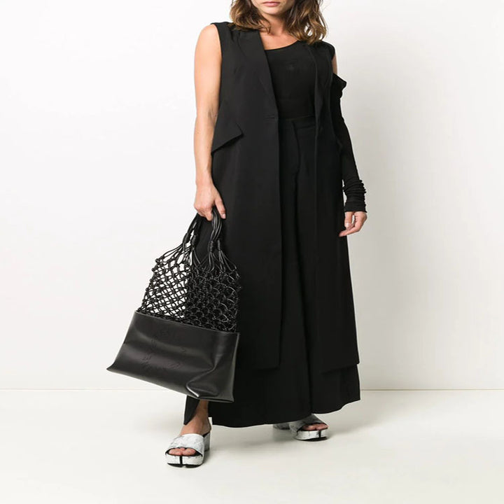 Damen Geflochtener Netz‑Shopper mit Lederboden und geflochtenen Griffen Drune