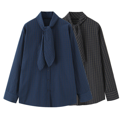 Damen 30+ karierte Hemdbluse mit Schleifenkragen und Oversize‑Passform Drune